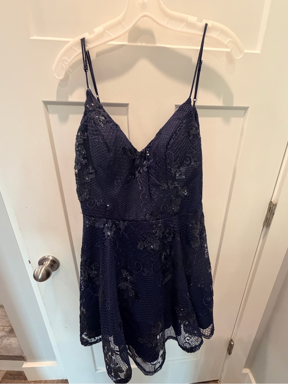 City Vibe Navy Lace Sequin Fit Flare Dress Size 13 Cocktail Party Dress